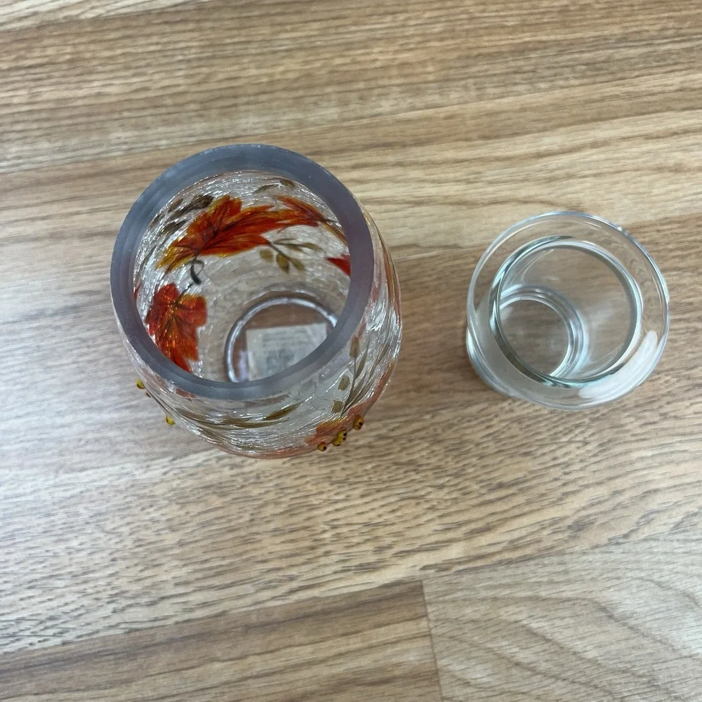 Yankee Candle Crackle‎ Glass Fall Leaves Votive Tealight Holder- Beautiful!